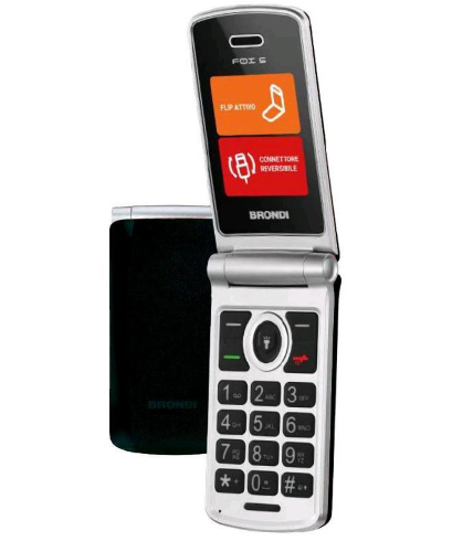BRONDI FOX S DUAL SIM 2" CLAMSHELL FLIP ATTIVO TASTI RETROILLUMINATI RADIO TORCIA FOTOCAMERA VIBRAZIONE SILVER BLACK